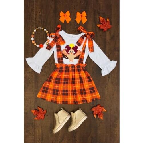 Baby Girls Thanksgiving Turkey Clothes Tops+Suspender Skirt 3Pcs Outfit Support wholesale