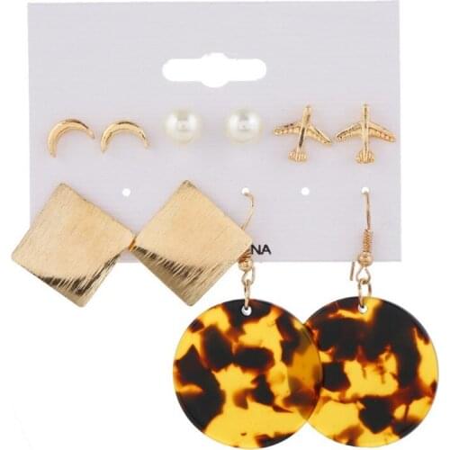 5 pairs/set New Korean Style Spray Paint Aircraft Stud Earrings Pearl moon gold earrings For Women Summer Elegant Sweet Jewelry