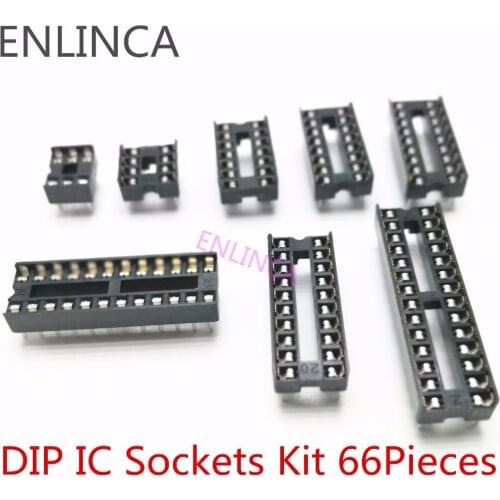 66PCS/Lot DIP IC Sockets Adaptor Solder Type Socket Kit 6 8 14 16 18 20 24 28 Pin DIP-8 16-Pins DIP8 DIP16 IC Connector