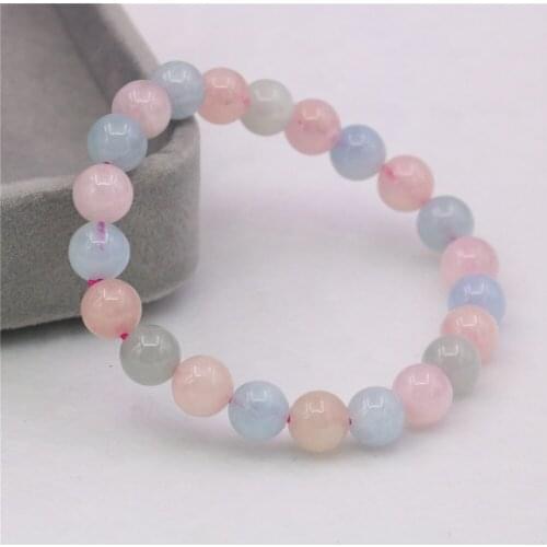 8/10mm Natural Jewelry Multicolor Morganite Stone Beads Bracelet Fashion Accessories Beautiful Women Yoga Bangle 7.5inch Y1041