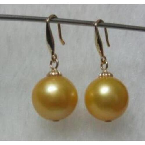 Free shipiing 100% 9-10MM PERFECT ROUND GOLDEN Freshwater PEARL DANGLE EARRING 14K/20