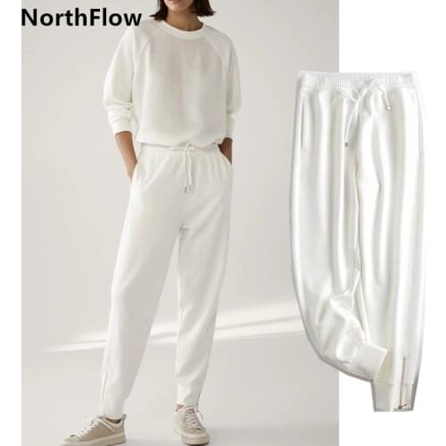 Northflow 2020 pants women solid White elastic waist zipper casual pants harajuku pantalon femme trousers women