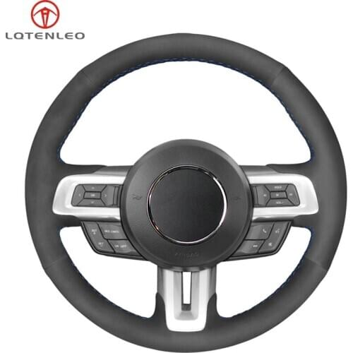 LQTENLEO Black Suede Hnad Car Steering Wheel Cover For Ford Mustang 2015 2016 2017 2018 2019 2020 Mustang GT GT350R 2015-2020