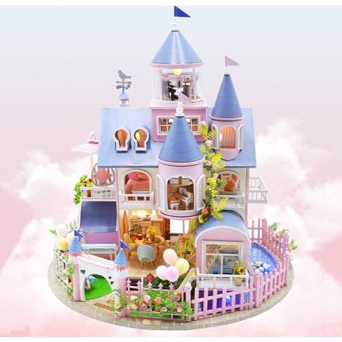 DIY Wooden Doll House Miniature Furniture With LED Light Kit Fairy Castle Dollhouses Assemble Toy Children Christmas Gift Casa