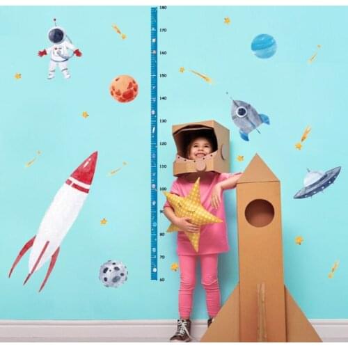 Childrens Room Cartoon Space Planet Rocket Height Measurement Stickers Kindergarten Door Classroom Decorative Wall Stickers