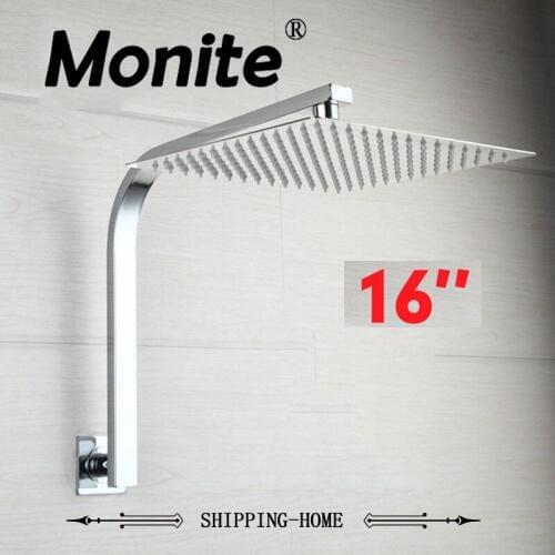 Chromed Finish 16 inches Rainfall Square Shower Head + Goose Neck Shower Arm Set Shower Set Faucets