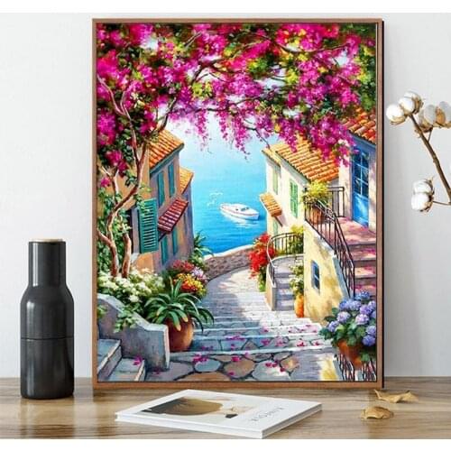 GATYZTORY 60x75cm Frame Painting By Numbers Flower Street On Canvas Landscape Pictures By Numbers Home Decor DIY Minimalism Styl