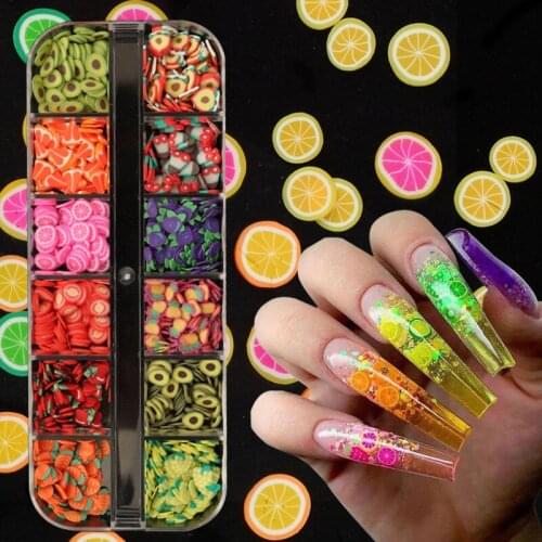 Mixed 3D Fruit Slices Sticker Clay Polymer DIY Designs Lemon Slice Nail Art Sliders Nails Art Decors Women Nail Tips Manicure