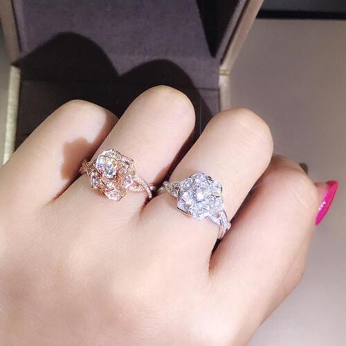 Fashion Elegant Women Dazzling Flower Ring CZ Zircon Anniversary Ring High Quality Delicated Crystal Wedding Engagement Rings