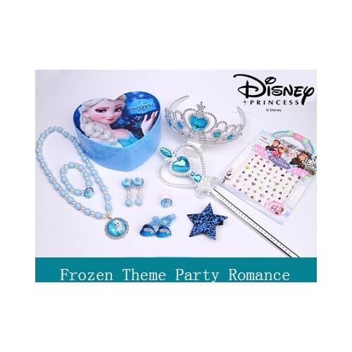 Disney Frozen Theme Party Romance Set Princess Necklace Hair Accessories Baby Gift Jewelry Storage Box Crown Hair Clips