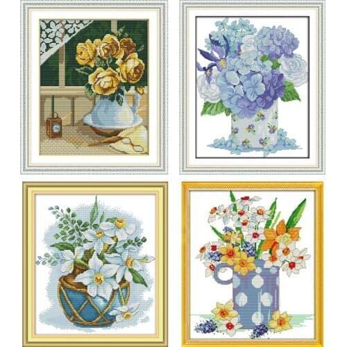 Joy Sunday Flowers Blooming series Canvas DMC Counted Chinese Cross Stitch Kits printed nkf Cross-stitch Embroidery Needlework