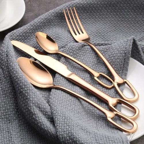 4Pcs Dinnerware Set Spoon Fork Knife Stainless Steel Creative Hanging Hole Tableware Set Western Cutlery Set Kitchen Bar Party