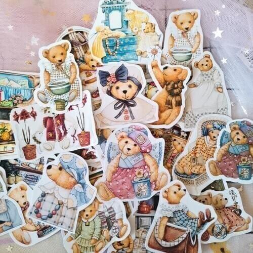 KLJUYP 40pcs Cute Bears Paper Stickers for Scrapbooking Happy Planner/Card Making/Journaling Project