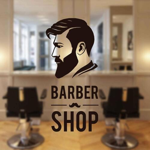 Barbershop Man Face Wall Decals Sign Logo Barber Shop Window Sticker Vinyl Decor Barbers Moustache Mural Wallpaper A141