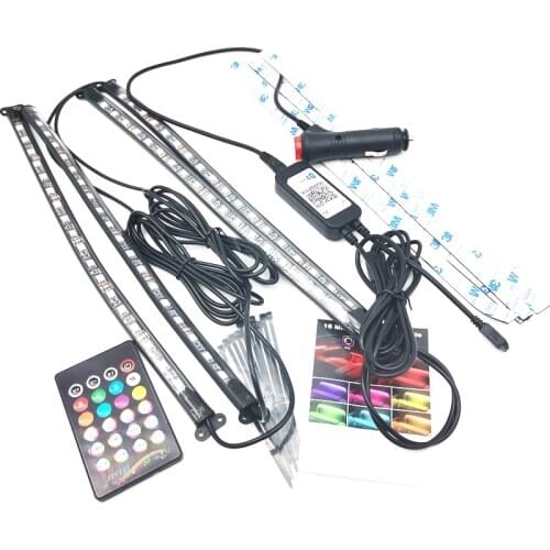 New 4 in 1 DC 12V Car Interior RGB LED Strip Lights APP Foot Atmosphere Light with Remote Control