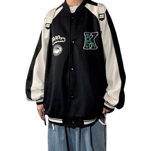 Hirigin New Couple Coat Women Oversized Baseball Jackets Long Sleeve Color Block Letter Embroidery Jackets Couple Outfit Unisex