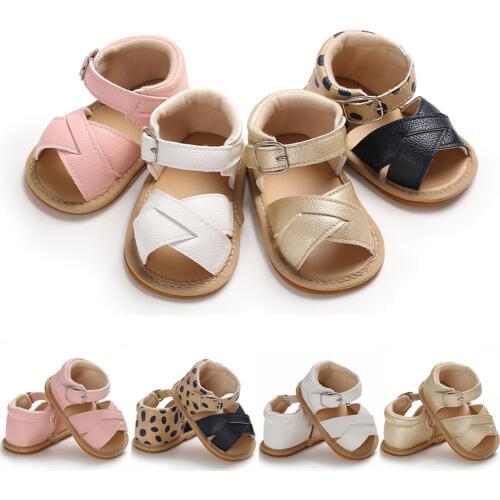 New Baby Girl Sandals Summer Prewalker PU Leather Soft Sole Crib Newborn Baby Shoes