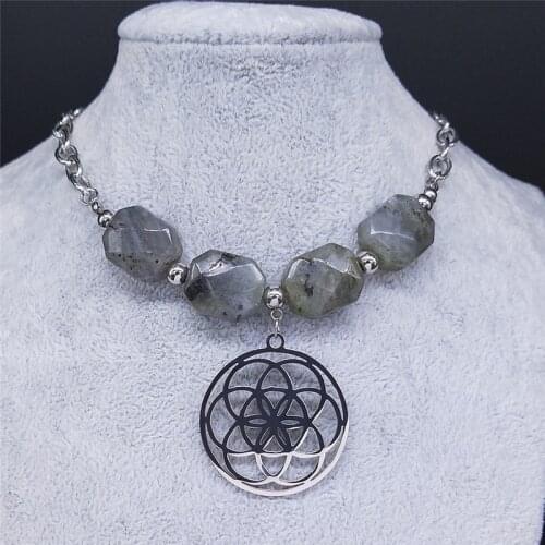 Yoga Flower of Life Flash Stone Stainless Steel Neckless Women Silver Color Big Choker Necklace Jewelry bijoux femme NXS054