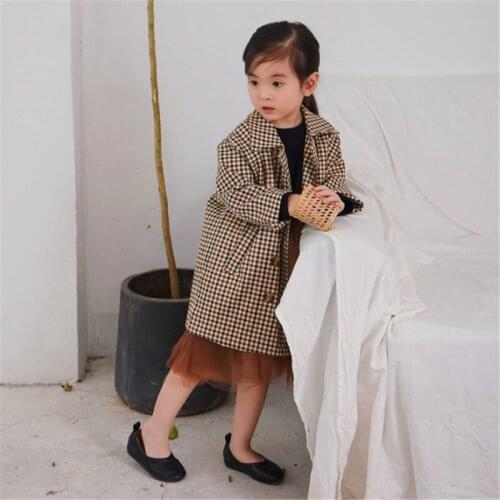 GirlS Coat Plaid Long Trench Coat Overcoat 19 Autumn Clothing New Style Childrenswear 3-8-Year-Old zi pai tu