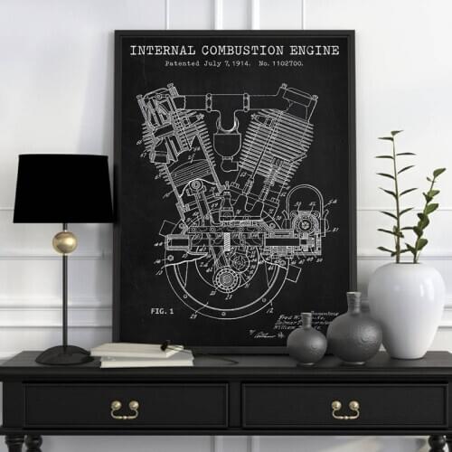 Blueprints Twin Motorcycle Engine 1914 Patent Wall Art Canvas Painting Posters Print Garage Wall Decor Aesthetic Home Decoration