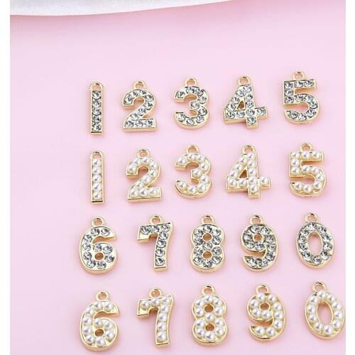 10pcs/pack Rhinestone Pearl Number 0-9 Charms Pendant Jewelry Earring Bracelets DIY Charms for Jewelry Making