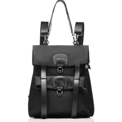 Casual split leather +nylon women large rucksack outdoor travel bag