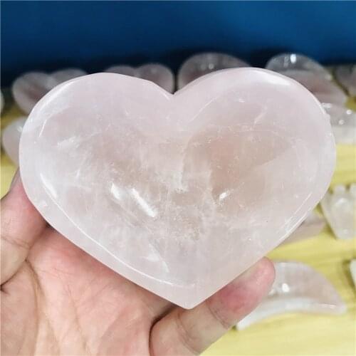 Natural pink crystal hand-carved heart shaped ashtray bowl crystal carved polished furniture decoration