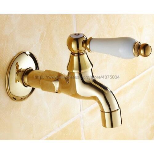 Luxury Gold Color Brass Wall Mount Bathroom Mop Pool Faucet Sink Water Taps Toilet Cold Bibcock Nav127