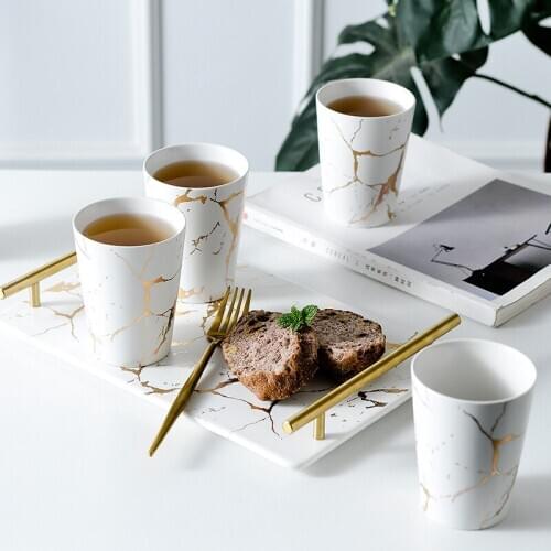 Northern European wind golden marble ceramic cups creative drinking cups set household cups with trays