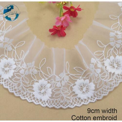 7cm width white cotton embroided lace ribbon guipure trim DIY wedding Accessories dolls lace african french lace applique#3068