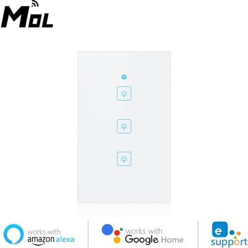 MOL eWeLink US 3GANG App Control WiFi Smart Light Switch Neutral Wire Single Fire Smart Switch Works With Alexa GoogleHome
