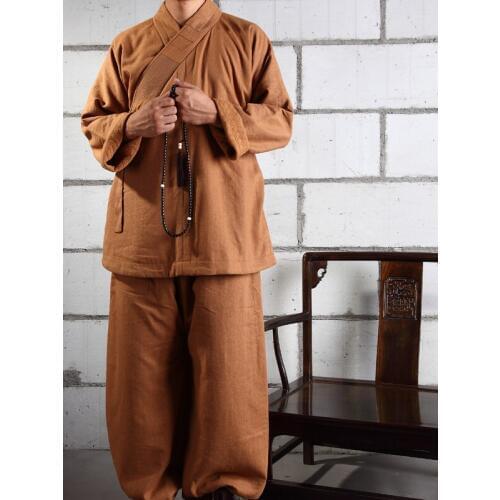 Unisex winter&autumn cotton&linen shaolin kung fu suits lohan arhat clothing zen monk suit lay martial arts uniforms gray/yellow