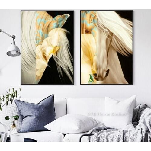 Vintage Oil Painting Style Pattern White Horse Canvas Painting Wall Art Poster Print Picture For Modern Living Room Decoration