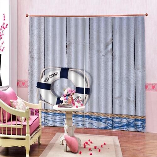 Luxury Custom 3D Blackout Curtains For Living Room Bedroom Grey wooden planks background boat Window Drapes Decor Sets