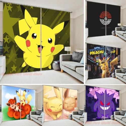 Pokemon Window Curtain Pikachu Curtain Kid Bedroom 3D Cartoon Anime Figure Curtain Hanging Living Room Office Home Decor Gift