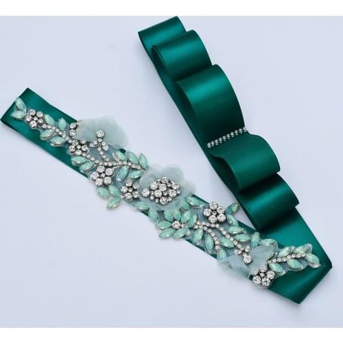 Green Dress Applique Green Stones Jewelry Wedding Belts Bridal Sash Wedding Dress Accessories Decorative Flowers Maternity Belt