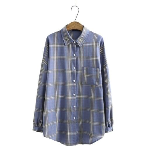 Plus Size Womens Plaid Blouse Full Cotton Long Sleeved Vintage Tops Large Size Muslim Blusas
