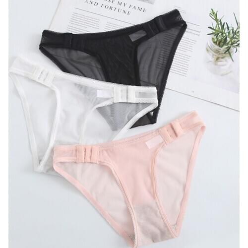 Women Female Sexy Mesh Panties Hook Style Adjustable Lace Briefs Underwear Ladies Low-Rise Intimates Seamless Solid Color