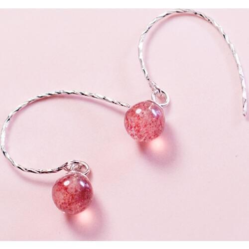 MloveAcc 100% 925 Sterling Silver Hook Earrings for Women Fashion Pink Strawberry Crystal Drop Earrings