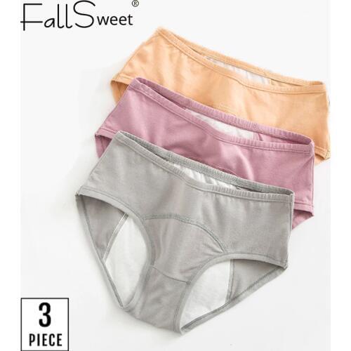 FallSweet 3 pcs / lot ! Period Panties Women Physiological Leak Proof Underwear Menstrual Mid Waist Briefs