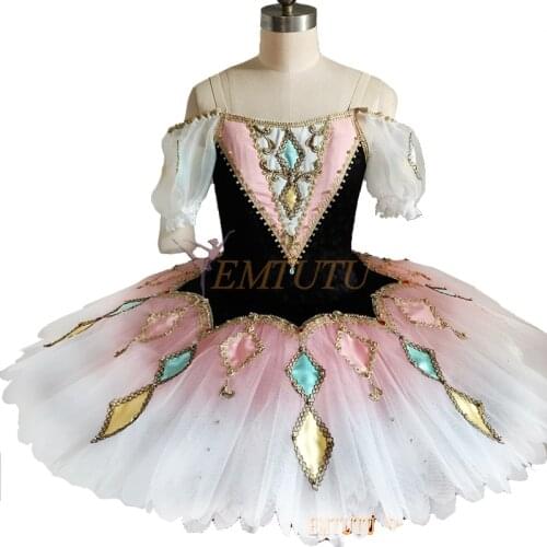 Black Pink Harlequin Professional Ballet Tutu Costume for Women Harlequinade Stage Performance Classical Professional Tutus