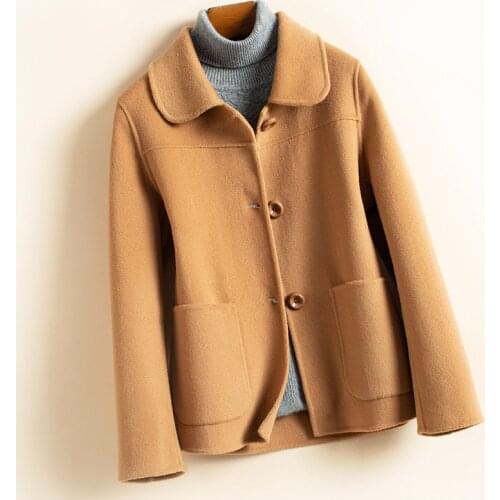 Womens Short Style Double Faced Velvet Coat Women 100% Pure Wool Jacket 2021 New Autumn Winter Single-Breasted Outerwear Female