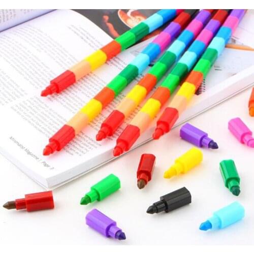 1PCS Colorful 12 Color Oil Brush Crayon Building Blocks Crayon Painting Pen Art Painting Gift Color Student Stationery Prizes