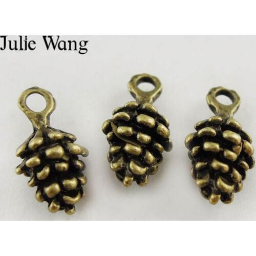 Julie Wang 10-50PCS Pine Cone Charms Small Antique Bronze Echinacea Alloy Bracelet Pendants Finding Jewelry Making Accessory