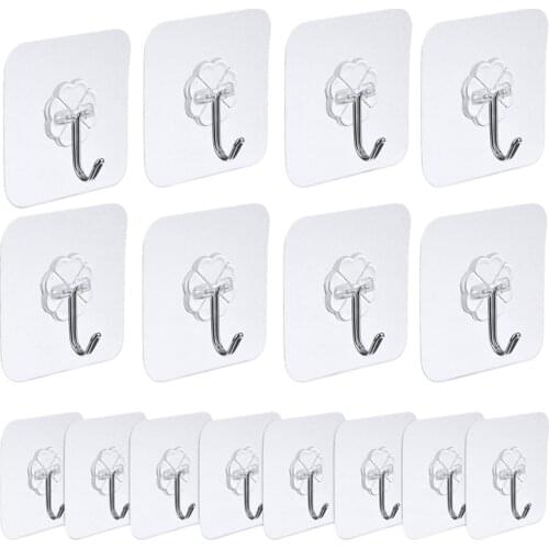 16 pieces wall hooks self-adhesive transparent hooks 7 cm x 7 cm hooks for the kitchen bathroom door ceiling bracket 16 stukken