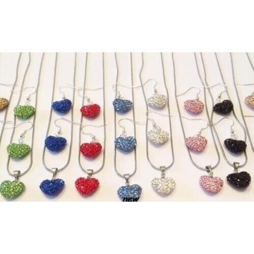 2 set/lot multicolor mixed Heart set silver plated drop earrings Necklace Pendant 16 inch Snake Chains j647344
