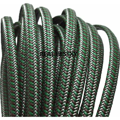 5m/lot approx 10*5.2mm Braided Flat Leather Rope Wide Green & Brown String Cord For Bracelet Jewelry Making Craft Accessories