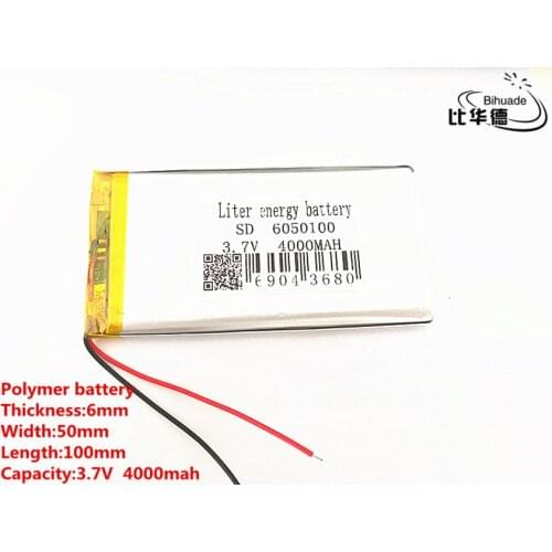 2pcs/lot 3.7V 4000mAh 6050100 Polymer Lithium LiPo Rechargeable Battery For GPS PSP DVD