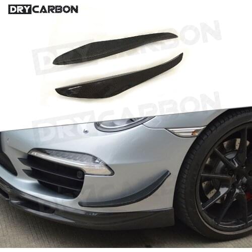 2PCS Carbon Fiber Car Front Bumper Side Fins Trims Trunk Spoiler Canards Winglet fit for Porsche 911 991 GT3 2012 - 2015 FRP