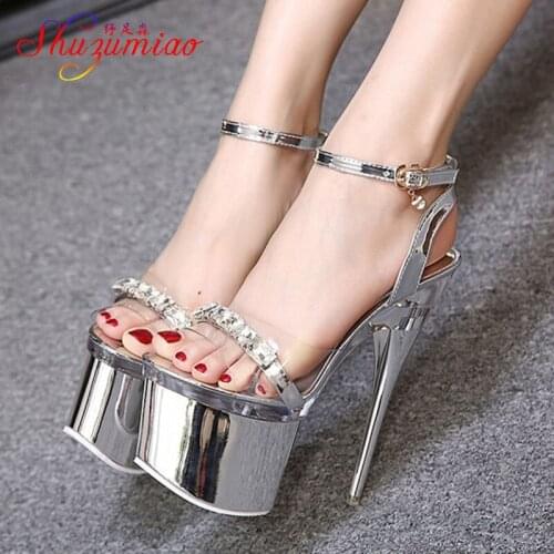 2021 High-heeled Women Shoes High Quality all Transparent Peep Toe Stealth Sandals Comfortable Crystal Ladies Shoes Size 34-43